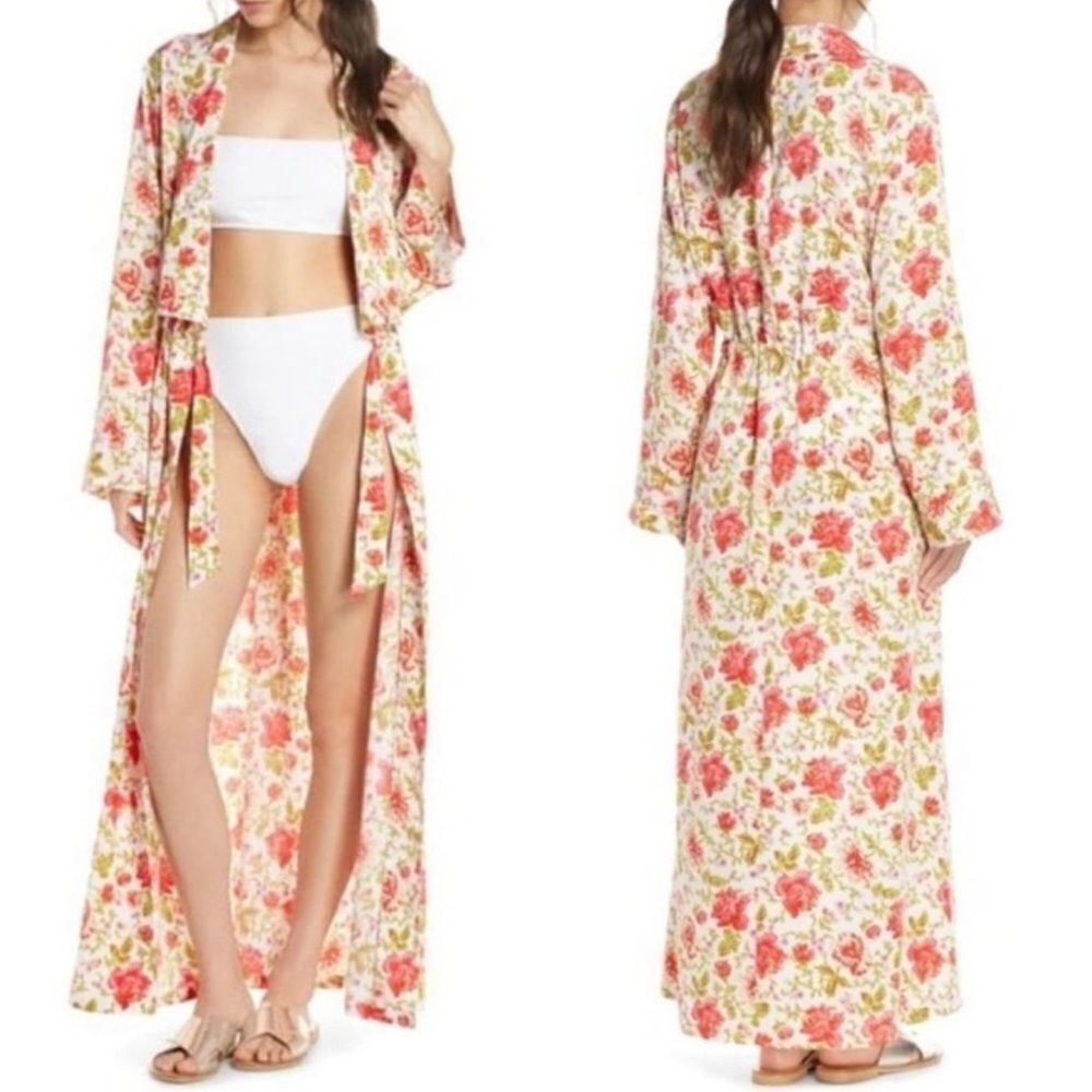 SOMETHING NAVY Maxi Cover-Up Wrap in Red Poppy Gina Floral Size M
